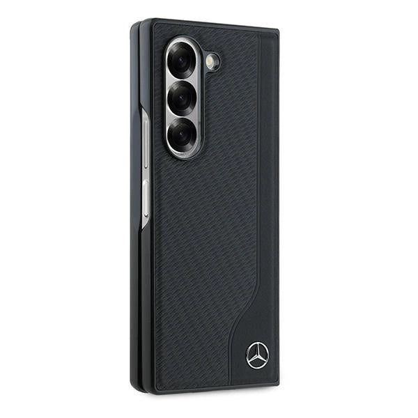 Mercedes Leather Wood Imitation MagSafe Case for Samsung Galaxy Z Fold 6 - Black_4