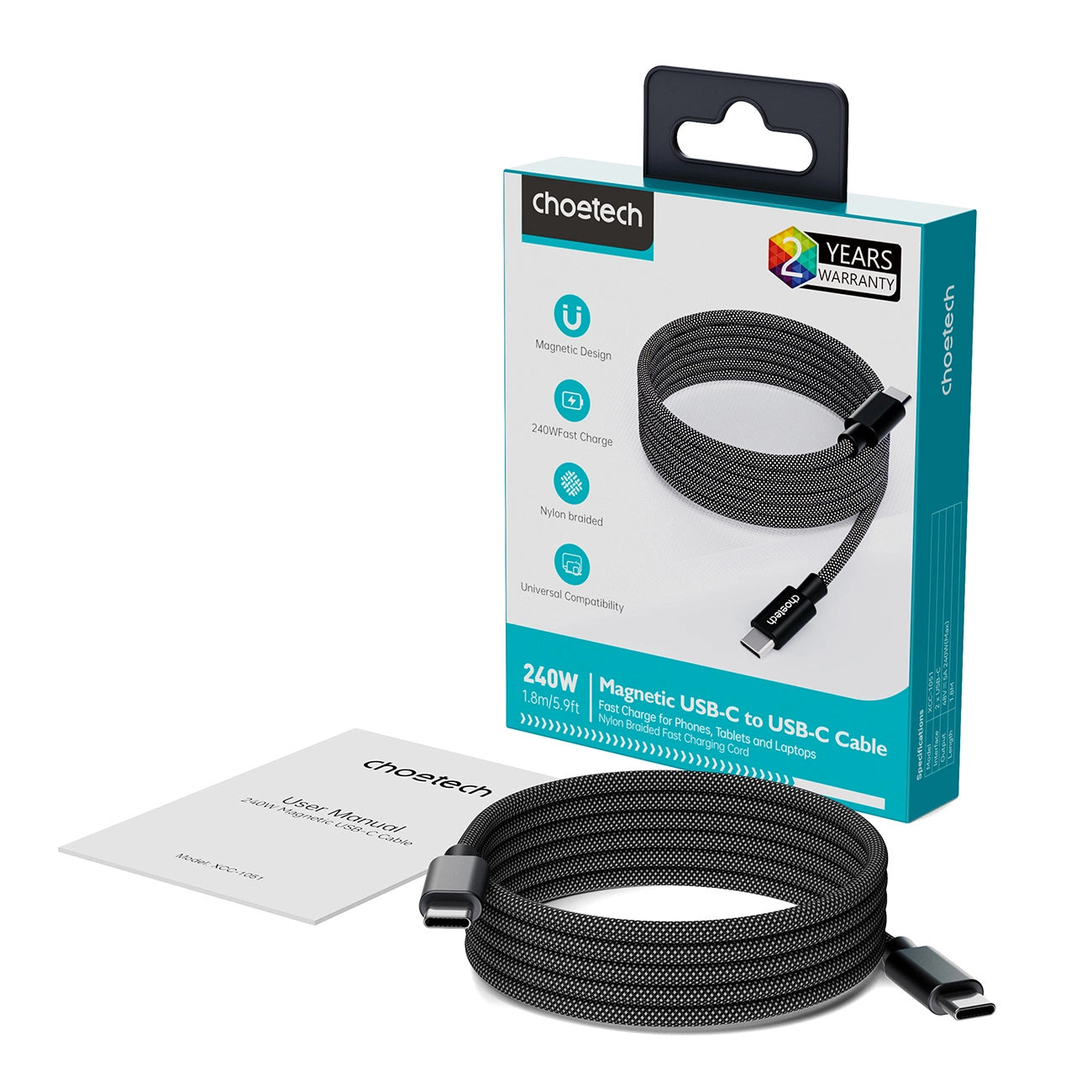 Choetech XCC-1052 100W USB-C Magnetic Cable 1.2m - Black_3