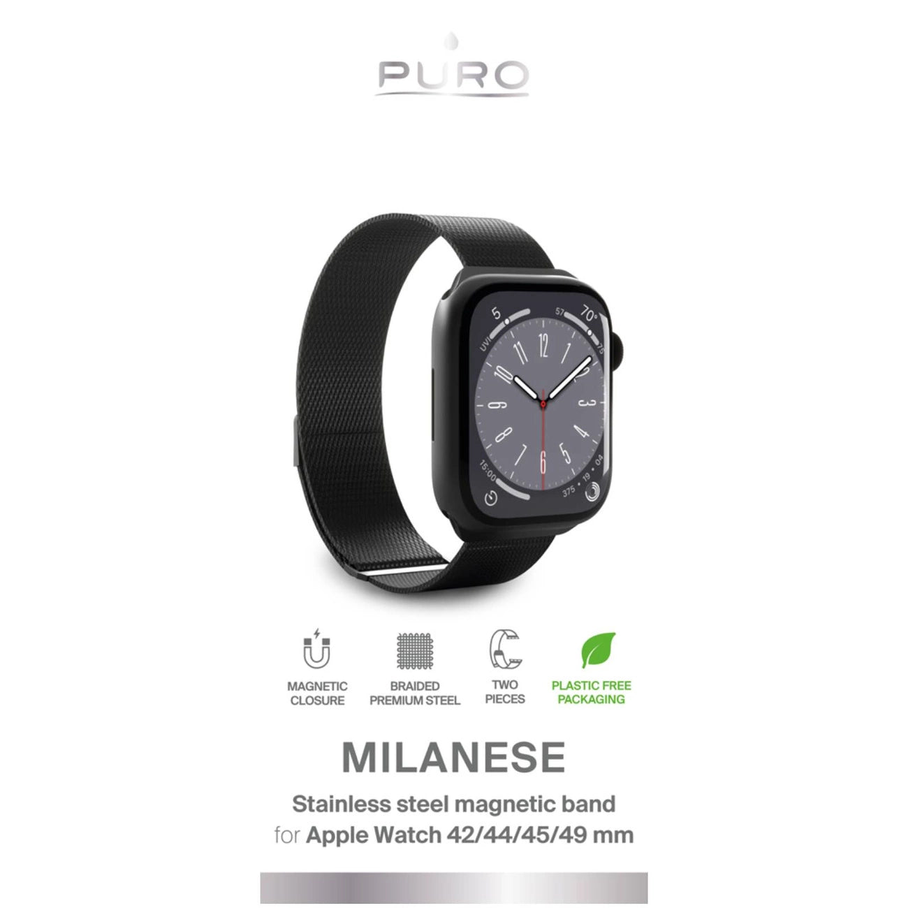 Puro 'MILANESE' watch band for Apple Watch 42-44-45-49m, black_1