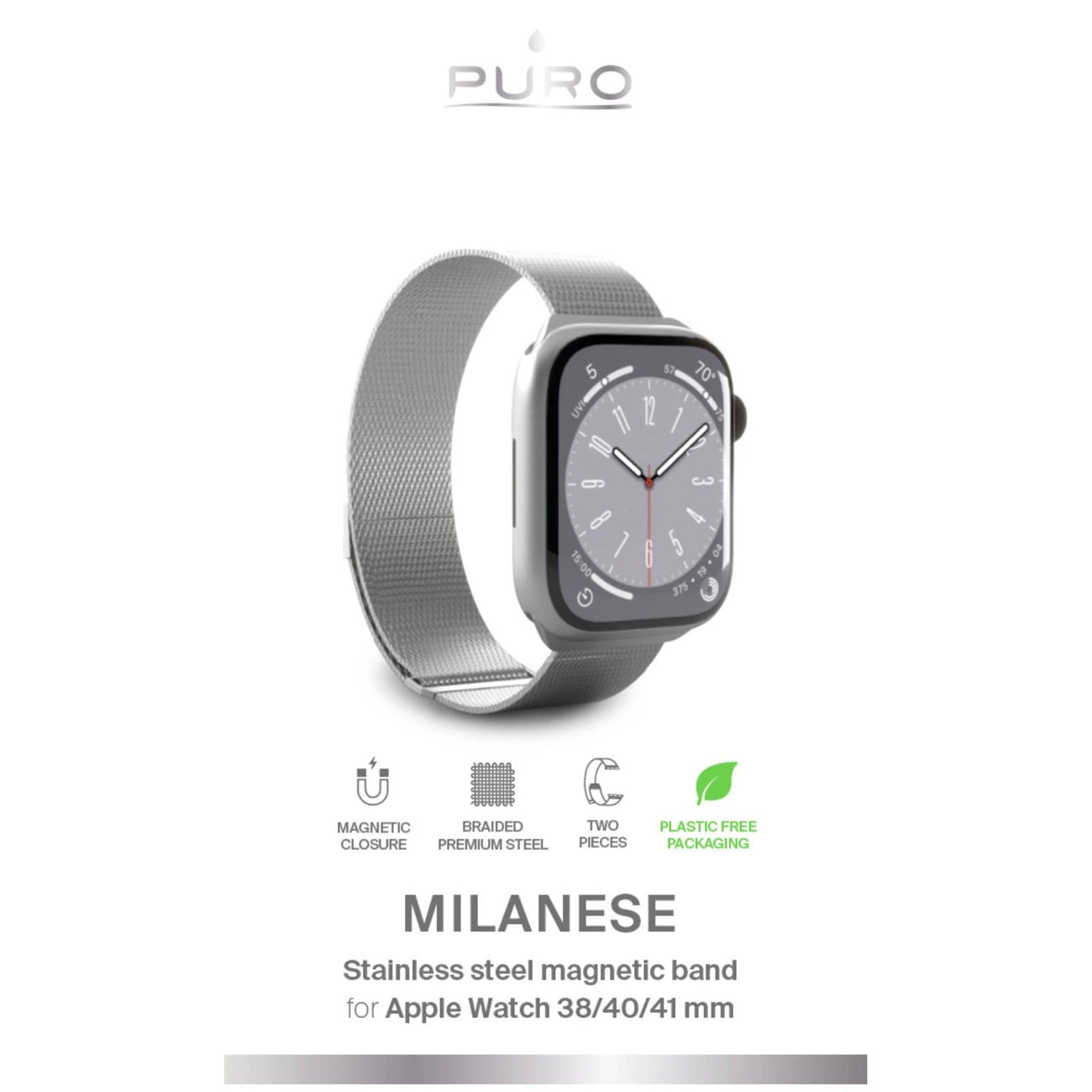 Puro Milanese Stainless Steel Apple Watch Band 38/40/41mm - Silver_1