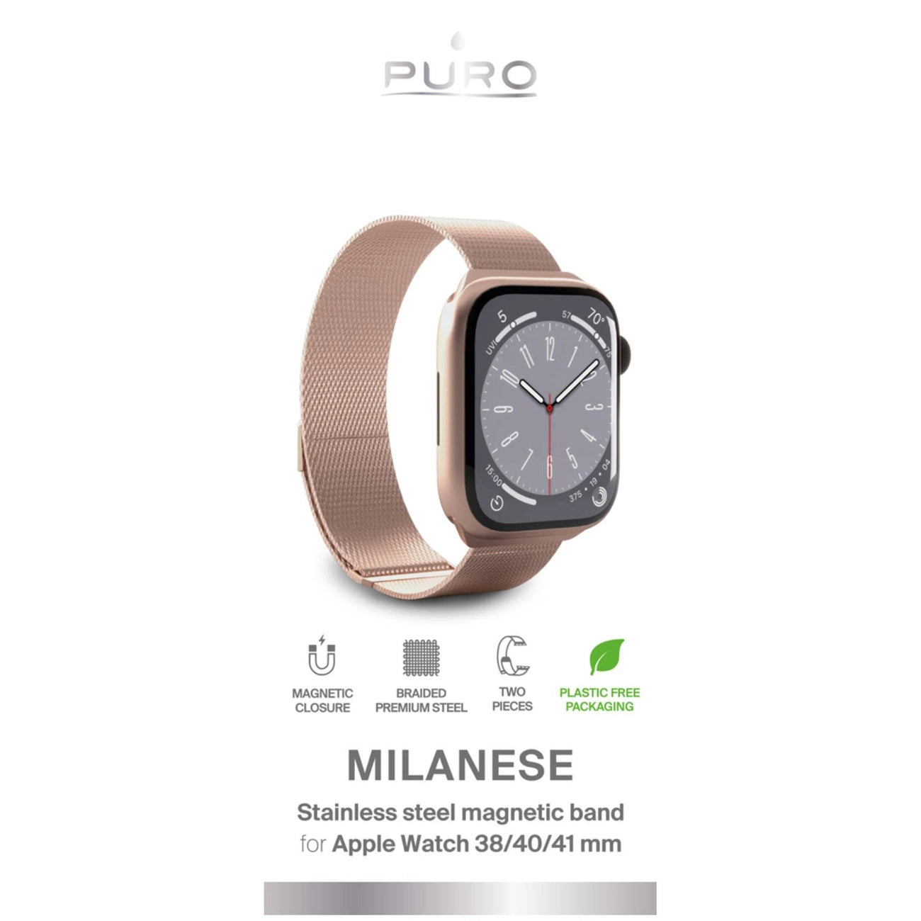 Puro Milanese Stainless Steel Apple Watch Band 38/40/41mm - Pink_1