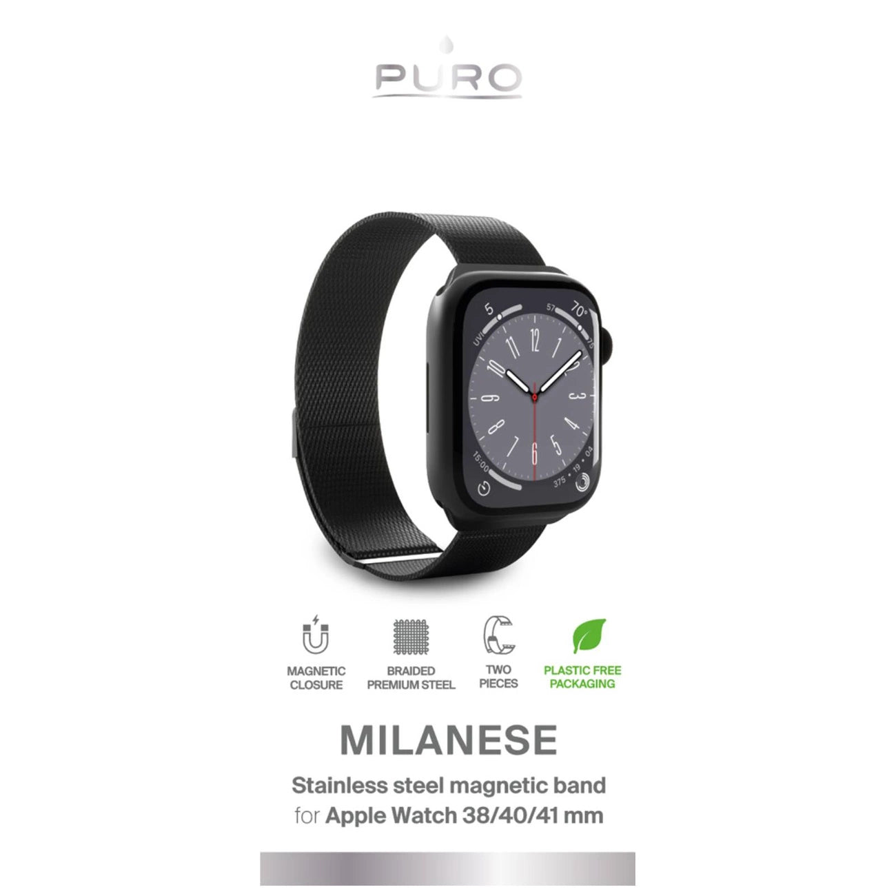 Puro Milanese Stainless Steel Apple Watch Band 38/40/41mm - Black_1