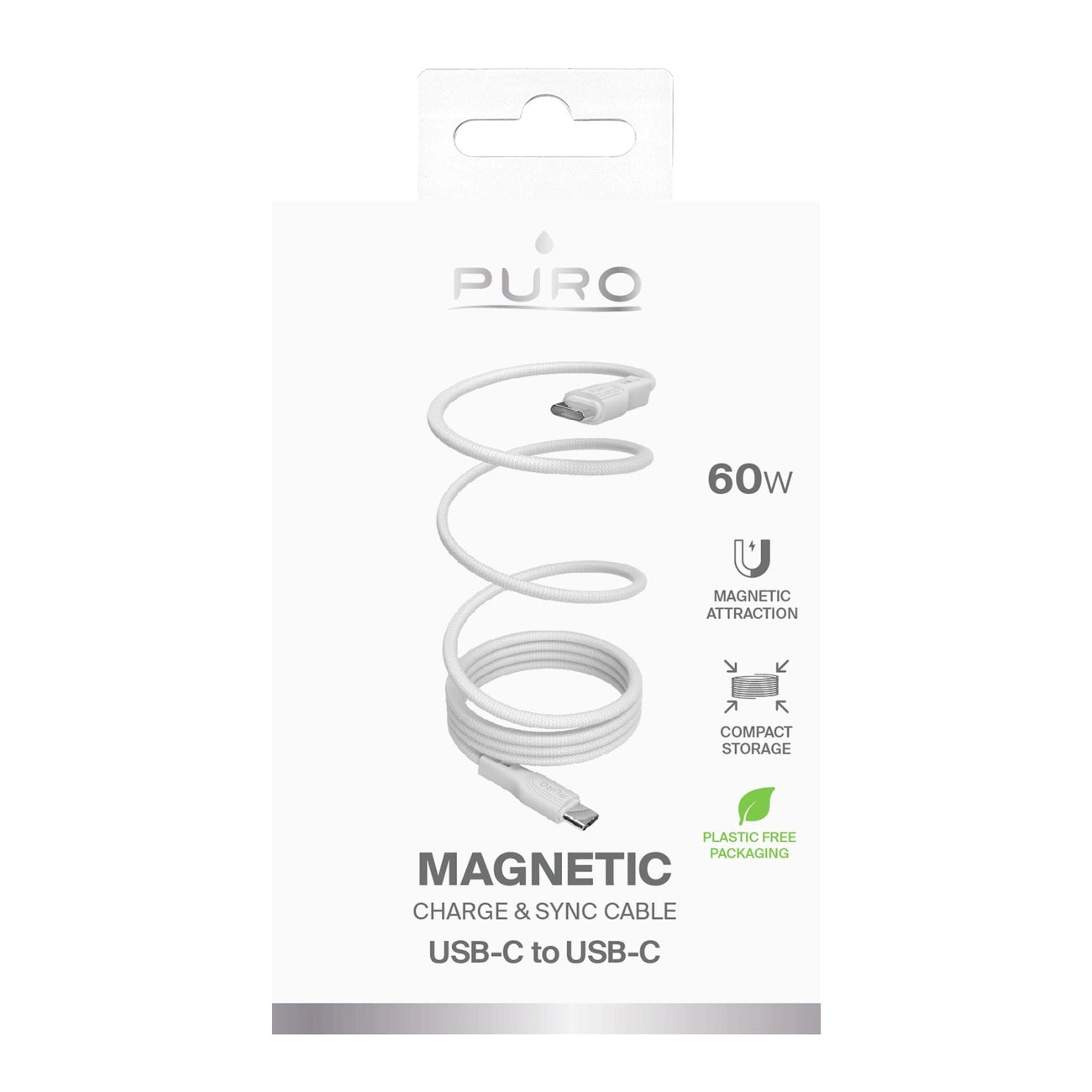Puro Magnetic USB-C - USB-C 60W USB 3.2 (20 Gbps) 1m Magnetic Cable - White_1