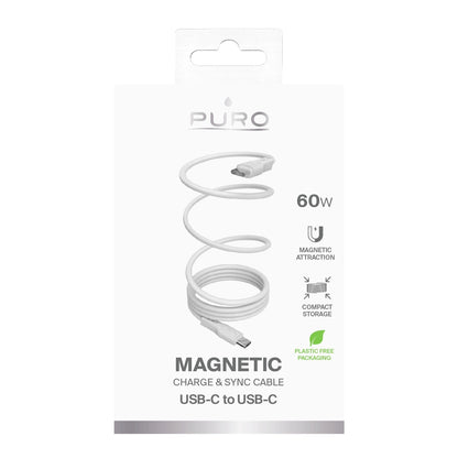 Puro Magnetic USB-C - USB-C 60W USB 3.2 (20 Gbps) 1m Magnetic Cable - White_1