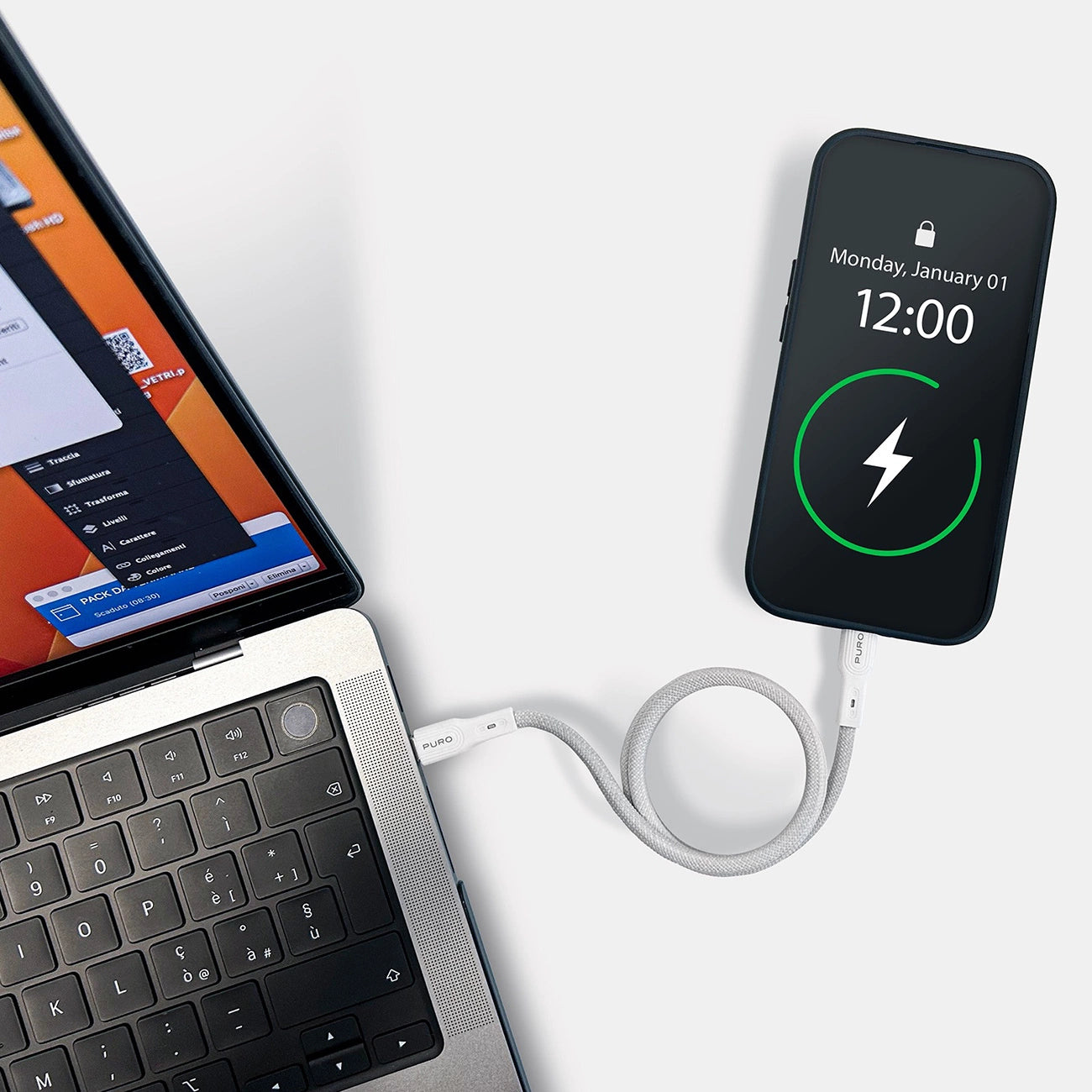 Puro Magnetic USB-C - USB-C 60W USB 3.2 (20 Gbps) 1m Magnetic Cable - White_4