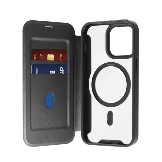 Puro Book Mag MagSafe Leather Case with Flap and Card Slot for iPhone 16 Pro - Black_0