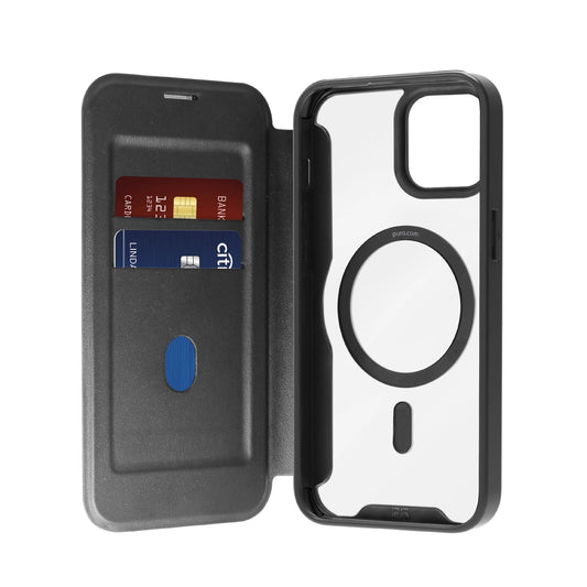 Puro Book Mag MagSafe Leather Case with Flap and Card Slot for iPhone 16 - Black_0