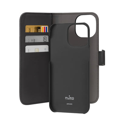 Puro Wallet Detachable MagSafe 2in1 PU Leather Case with Flap and Wallet for iPhone 15 Pro - Black_2
