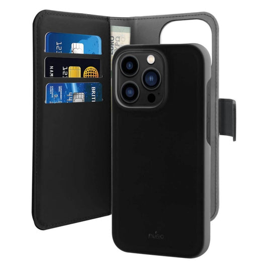 Puro Wallet Detachable MagSafe 2in1 PU Leather Case with Flap and Wallet for iPhone 14 Pro Max - Black_0