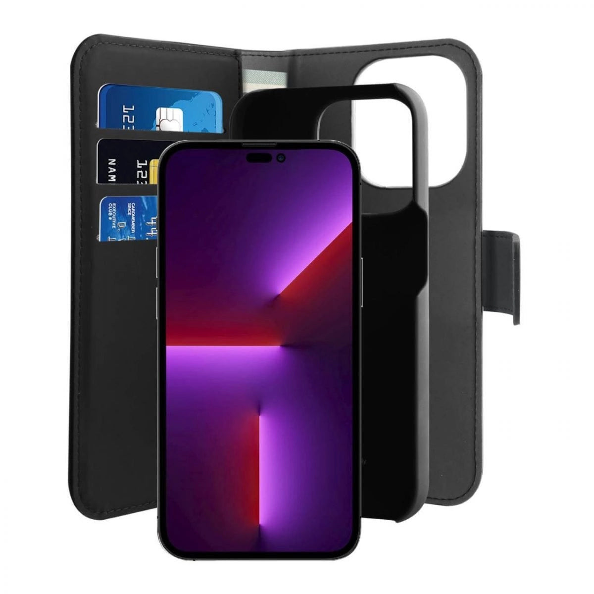 Puro Wallet Detachable MagSafe 2in1 PU Leather Case with Flap and Wallet for iPhone 14 Pro Max - Black_1