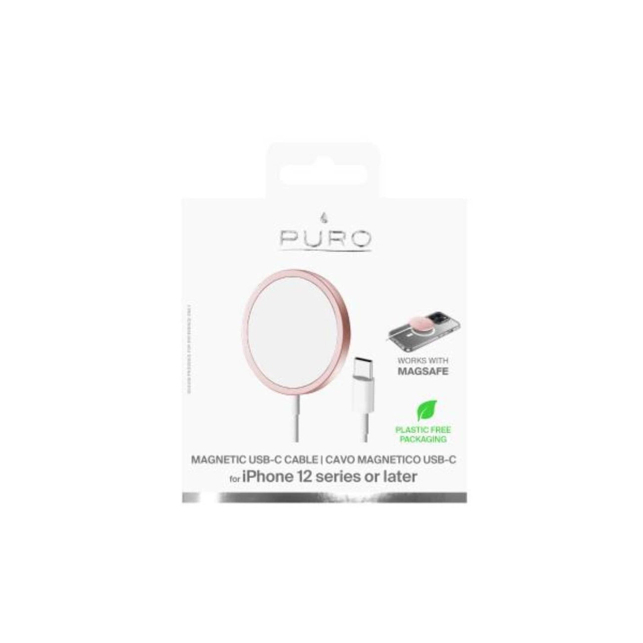 Puro Magnetic Wireless Induction Charging Station USB-C, MagSafe compatible, 1m, pink_1