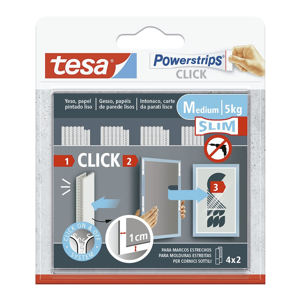 Fitas adesivas powerstrips click para pendurar quadros, carga mÃ¡xima de 5 kg, 4 pares de fitas, 8 x 1 cm_0