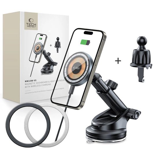 Tech-Protect MM15W MagSafe Car Holder with 15W Inductive Charger for Air Vent and Dashboard - Black_0