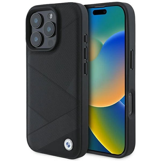 BMW Signature Leather Crossing Lines Pattern iPhone 16 Pro Case - Black_0