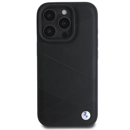 BMW Signature Leather Crossing Lines Pattern iPhone 16 Pro Case - Black_2