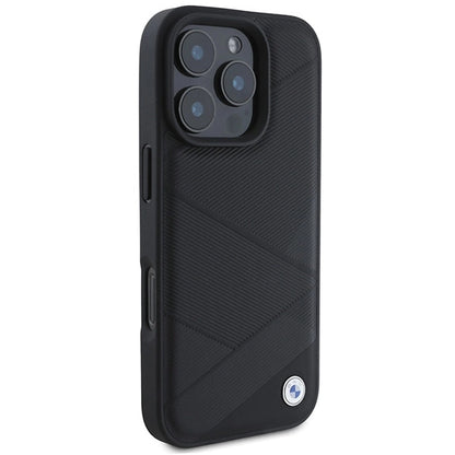 BMW Signature Leather Crossing Lines Pattern iPhone 16 Pro Case - Black_3