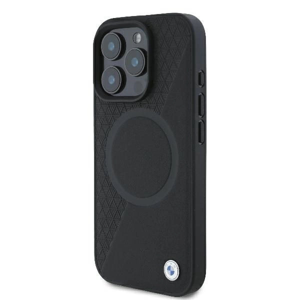BMW Signature Leather Half Textured &amp; Circle MagSafe case for iPhone 16 Pro - black_1