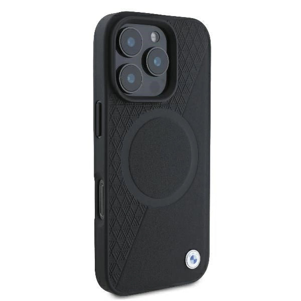 BMW Signature Leather Half Textured &amp; Circle MagSafe case for iPhone 16 Pro - black_3