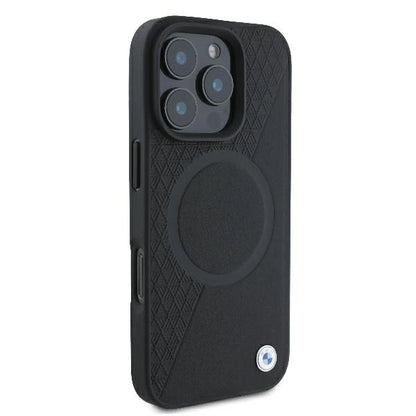 BMW Signature Leather Half Textured &amp; Circle MagSafe case for iPhone 16 Pro - black_3