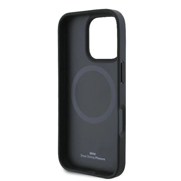 BMW Signature Leather Half Textured &amp; Circle MagSafe case for iPhone 16 Pro - black_6