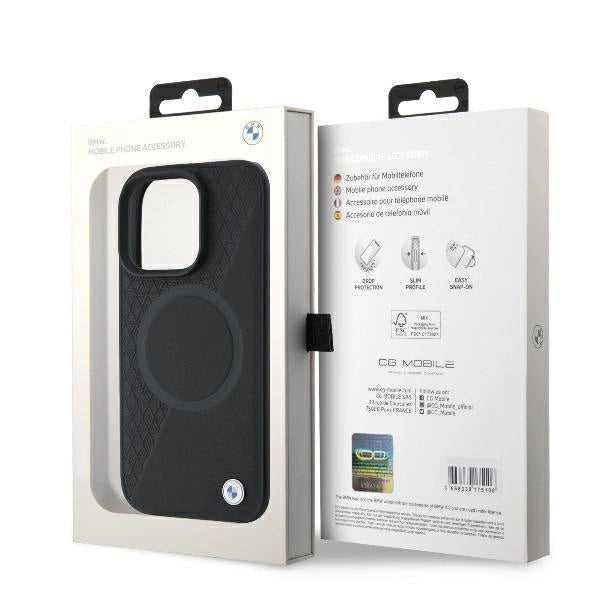 BMW Signature Leather Half Textured &amp; Circle MagSafe case for iPhone 16 Pro - black_7