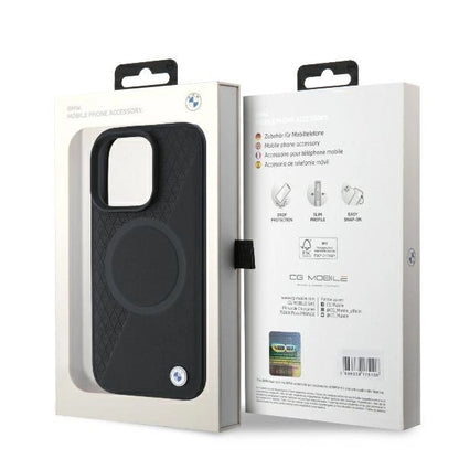 BMW Signature Leather Half Textured &amp; Circle MagSafe case for iPhone 16 Pro - black_7