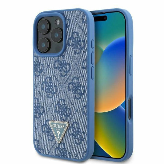 Guess Leather 4G Triangle Strass MagSafe Case for iPhone 16 Pro - Blue_0