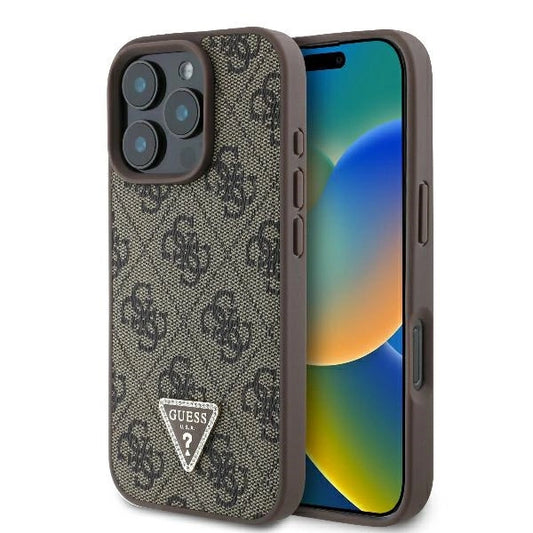 Guess Leather 4G Triangle Strass MagSafe Case for iPhone 16 Pro - Brown_0