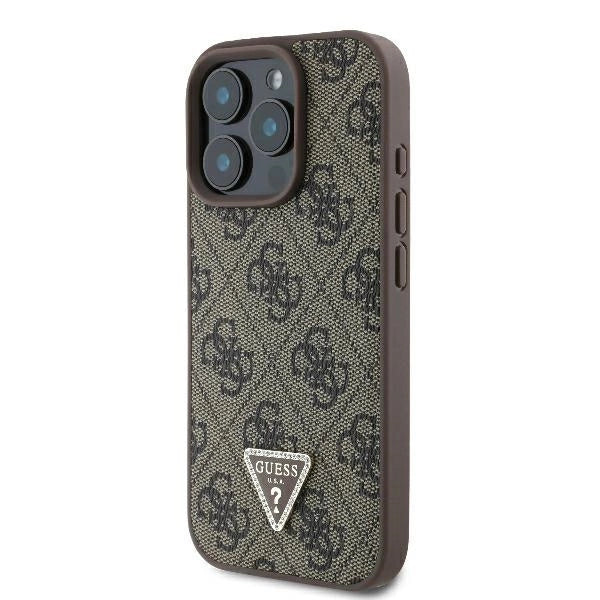 Guess Leather 4G Triangle Strass MagSafe Case for iPhone 16 Pro - Brown_1