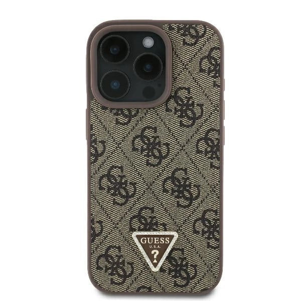 Guess Leather 4G Triangle Strass MagSafe Case for iPhone 16 Pro - Brown_2
