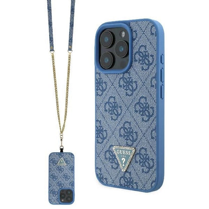 Guess Leather Metal Logo Strass Crossbody Case for iPhone 16 Pro - Blue_0