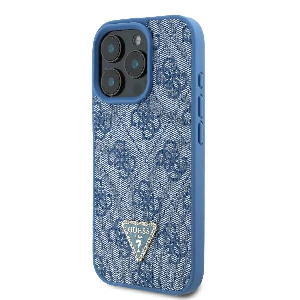 Guess Leather Metal Logo Strass Crossbody Case for iPhone 16 Pro - Blue_1