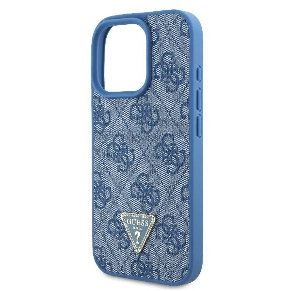 Guess Leather Metal Logo Strass Crossbody Case for iPhone 16 Pro - Blue_5