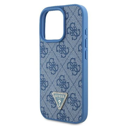 Guess Leather Metal Logo Strass Crossbody Case for iPhone 16 Pro - Blue_5