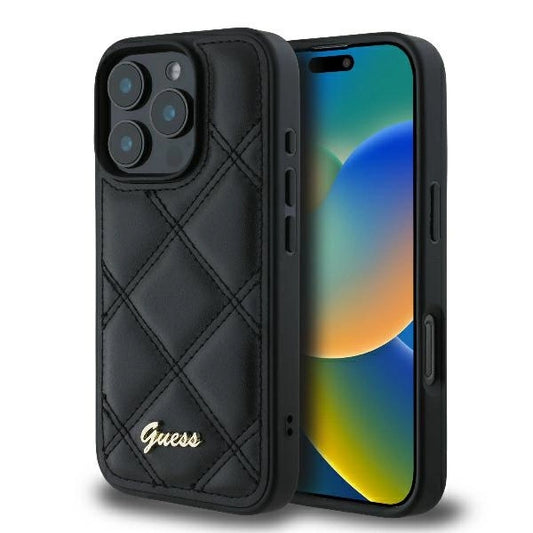 Guess Quilted Metal Logo iPhone 16 Pro Case - Black_0