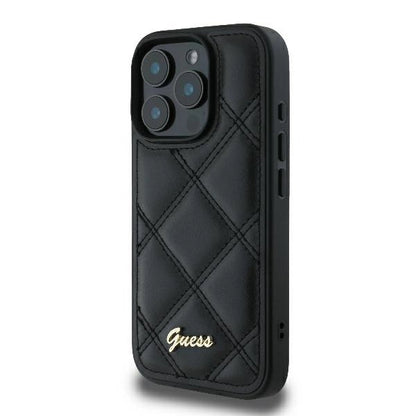 Guess Quilted Metal Logo iPhone 16 Pro Case - Black_1