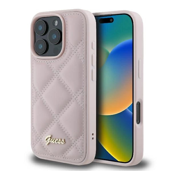 Guess Quilted Metal Logo iPhone 16 Pro Case - Pink_0