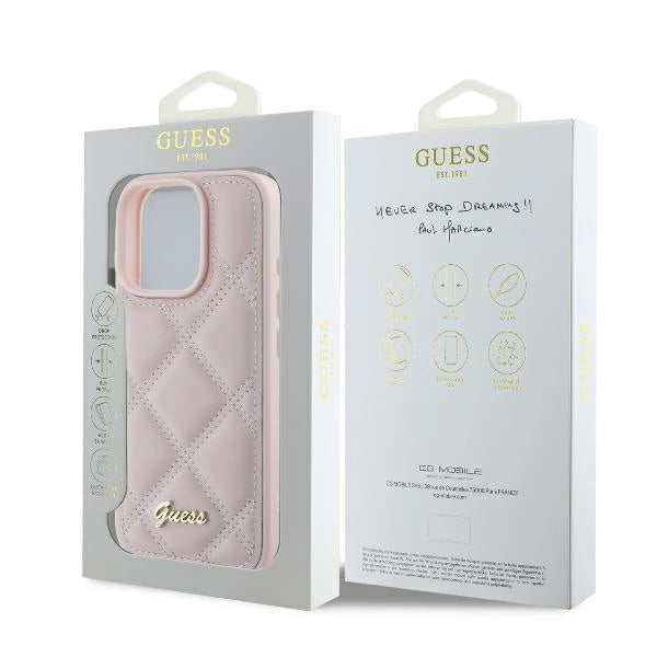 Guess Quilted Metal Logo iPhone 16 Pro Case - Pink_7