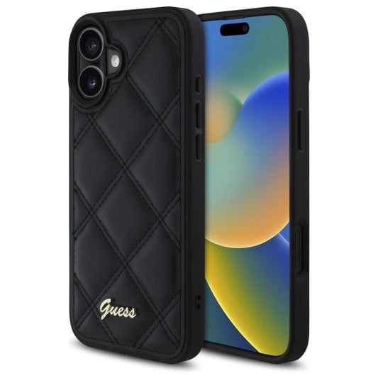Guess Quilted Metal Logo iPhone 16 Plus Case - Black_0