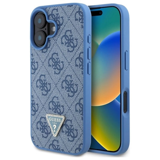 Etui Guess Hardcase Leather 4G Triangle Strass MagSafe na iPhone 16 - niebieskie_0