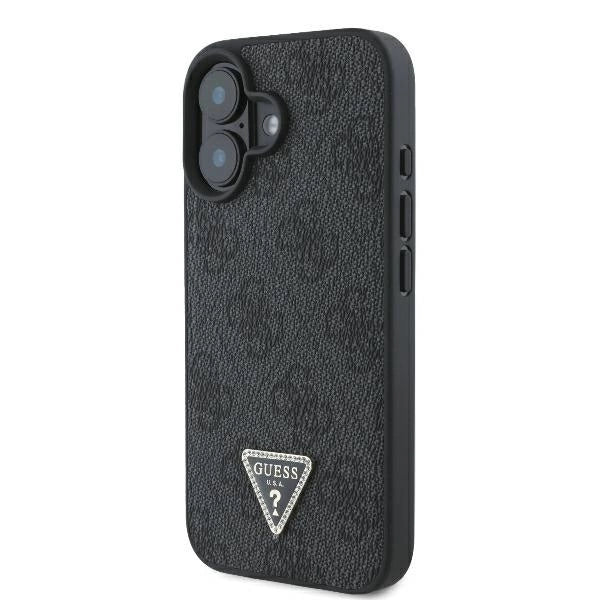 Guess Leather Metal Logo Strass Crossbody Case for iPhone 16 - Black_1
