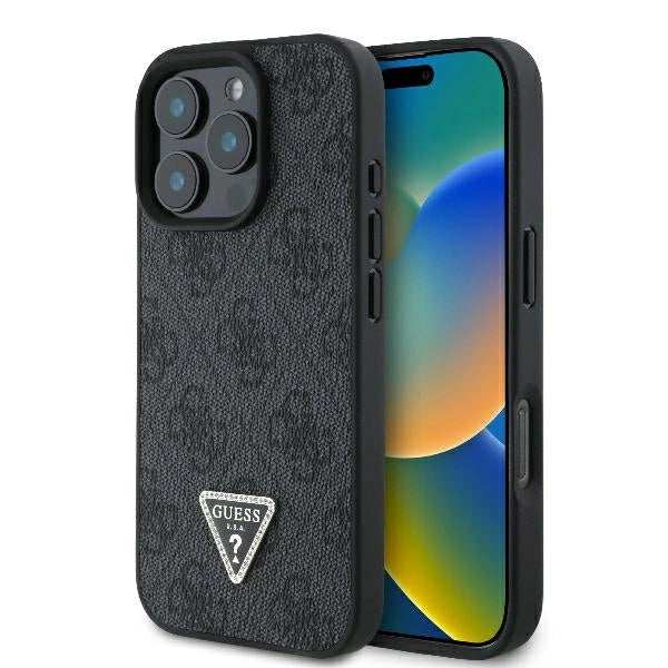 Guess Leather 4G Triangle Strass MagSafe Case for iPhone 16 Pro Max - Black_0