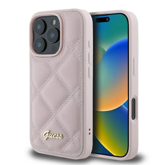 Guess Quilted Metal Logo iPhone 16 Pro Max Case - Pink_0