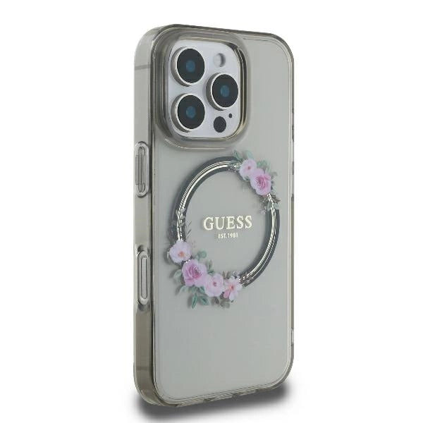Guess IML Flowers Wreath MagSafe iPhone 16 Pro Case - Black_3
