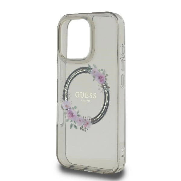 Guess IML Flowers Wreath MagSafe iPhone 16 Pro Case - Black_5