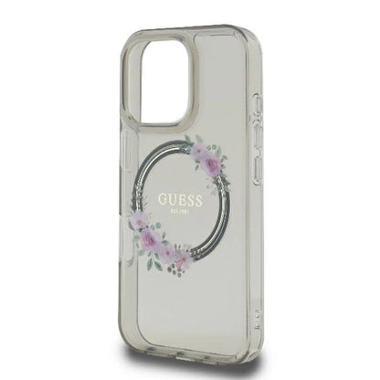Guess IML Flowers Wreath MagSafe iPhone 16 Pro Case - Black_5