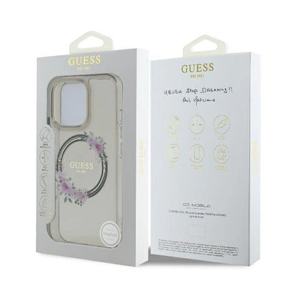 Guess IML Flowers Wreath MagSafe iPhone 16 Pro Case - Black_7