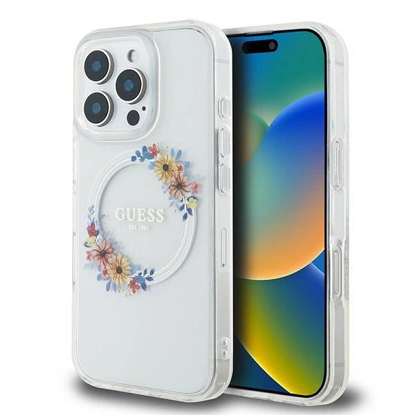 Guess IML Flowers Wreath MagSafe iPhone 16 Pro Case - Clear_0