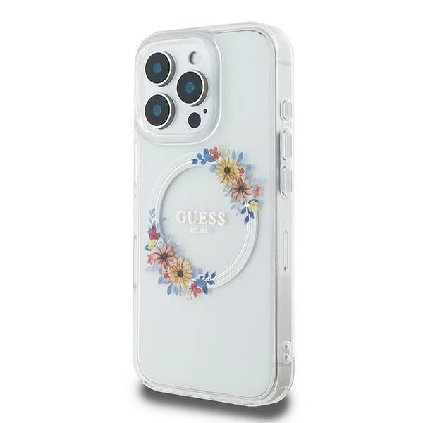 Guess IML Flowers Wreath MagSafe iPhone 16 Pro Case - Clear_1