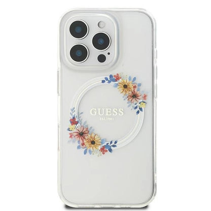 Guess IML Flowers Wreath MagSafe iPhone 16 Pro Case - Clear_2